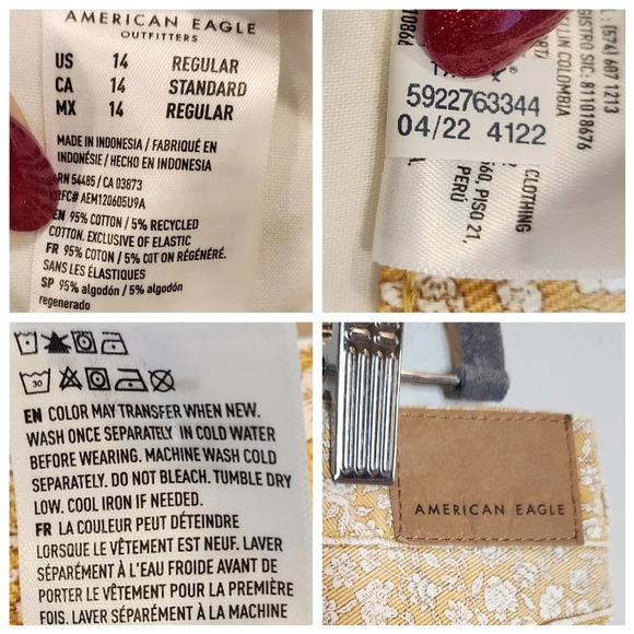 American Eagle Yellow Floral Jeans.  90s straight.  Women's size 14. - Picture 4 of 16